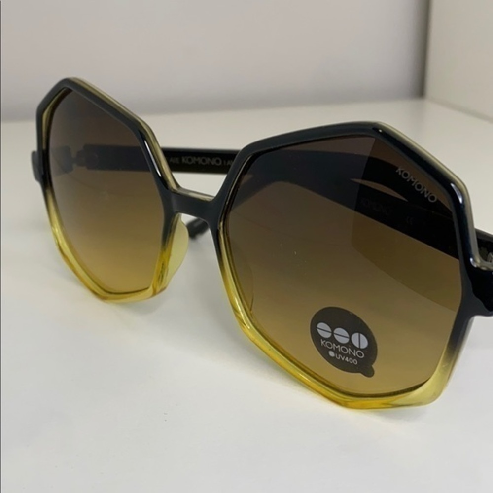 Komono Sunglasses NEW The Bonnie Oversized Geometric Gradient Black Yellow - Picture 14 of 15